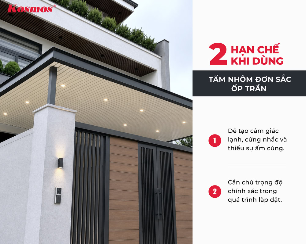 2 hạn chế khi ốp trần đơn sắc nhôm