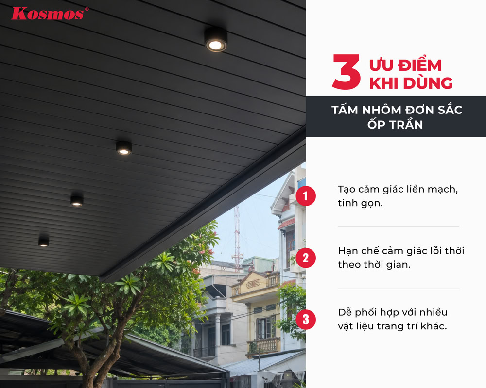 3 ưu điểm khi ứng dụng tấm nhôm đơn sắc ốp trần
