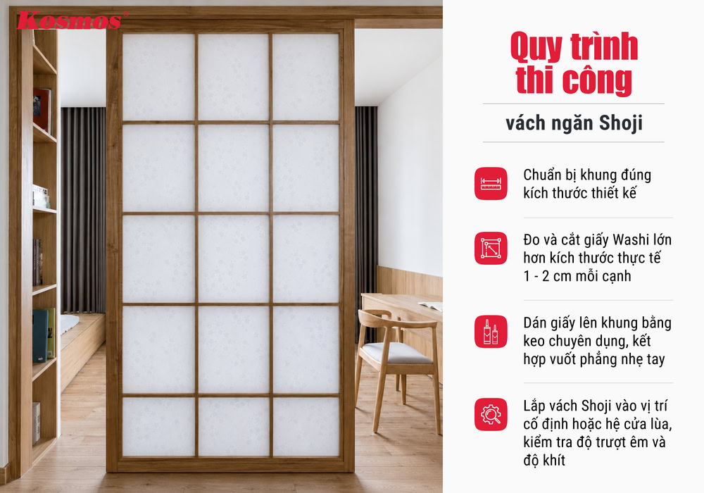 4 bước thi công vách ngăn phòng Shoji