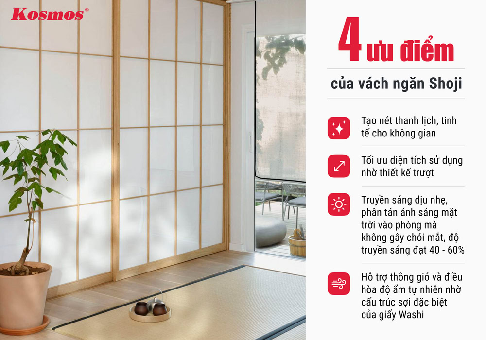 4 ưu điểm nổi bật của vách Shoji Nhật Bản