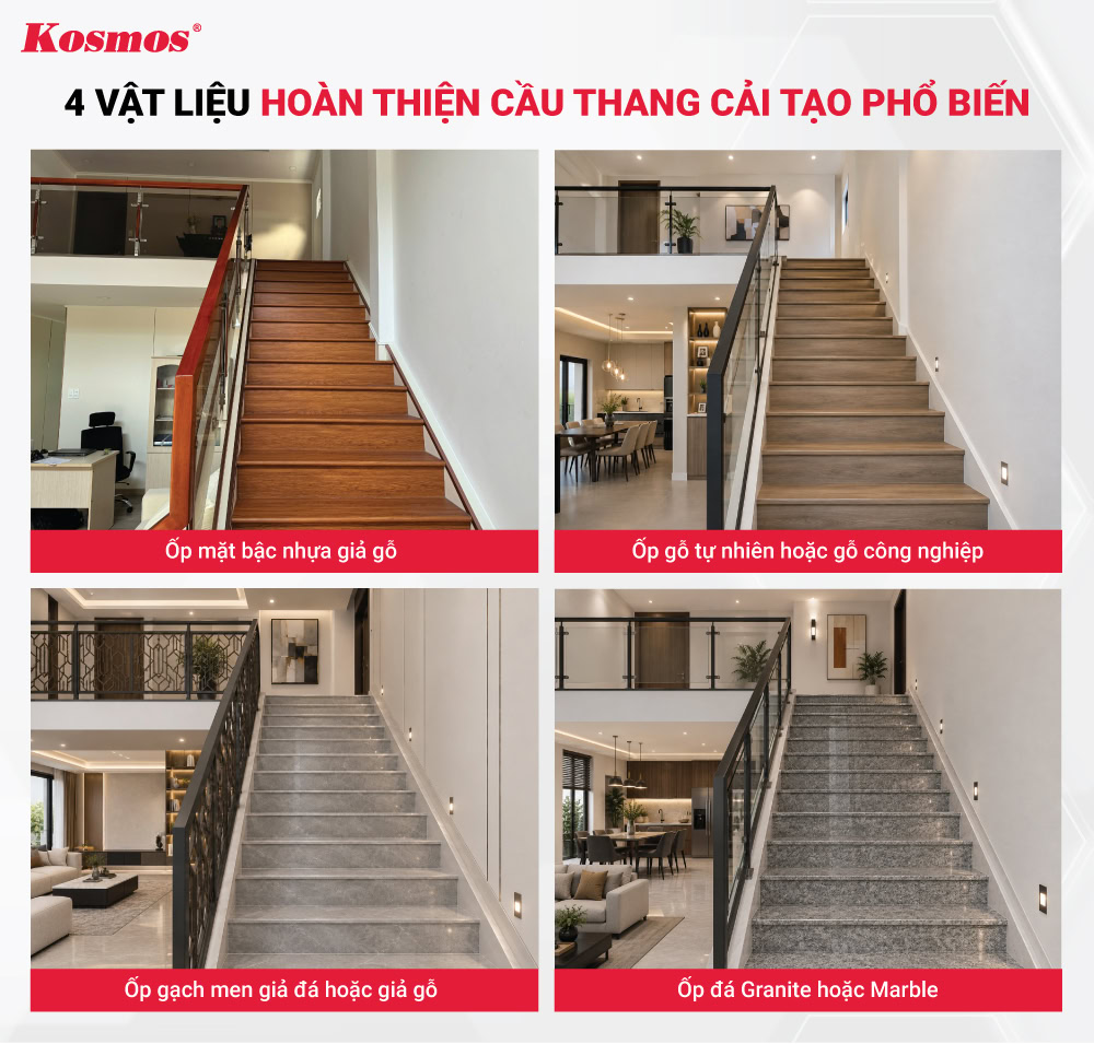 4 vật liệu hoàn thiện cầu thang cải tạo phổ biến 4 vật liệu hoàn thiện cầu thang cải tạo phổ biến