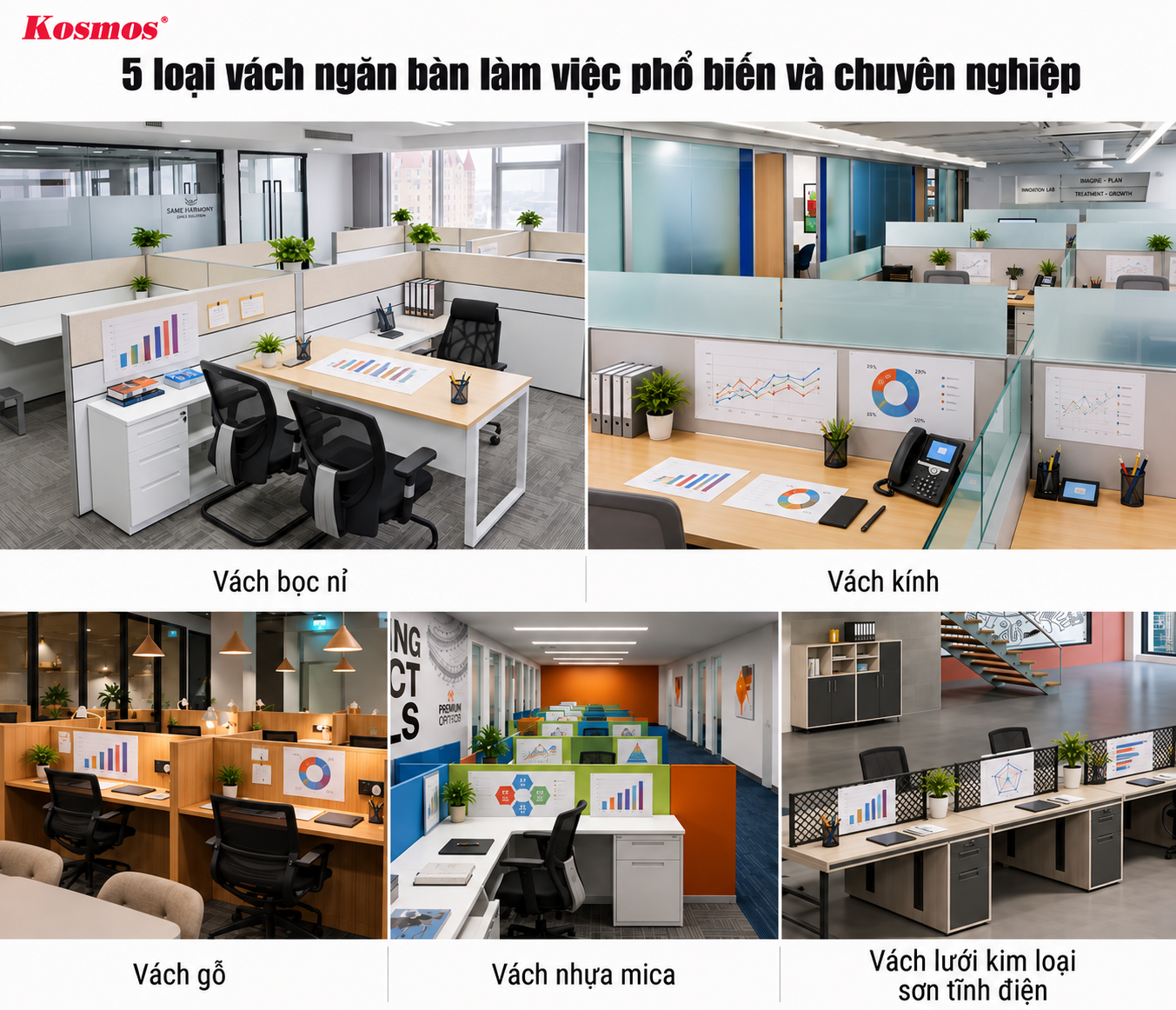 5 loại vách ngăn bàn làm việc chuyên nghiệp