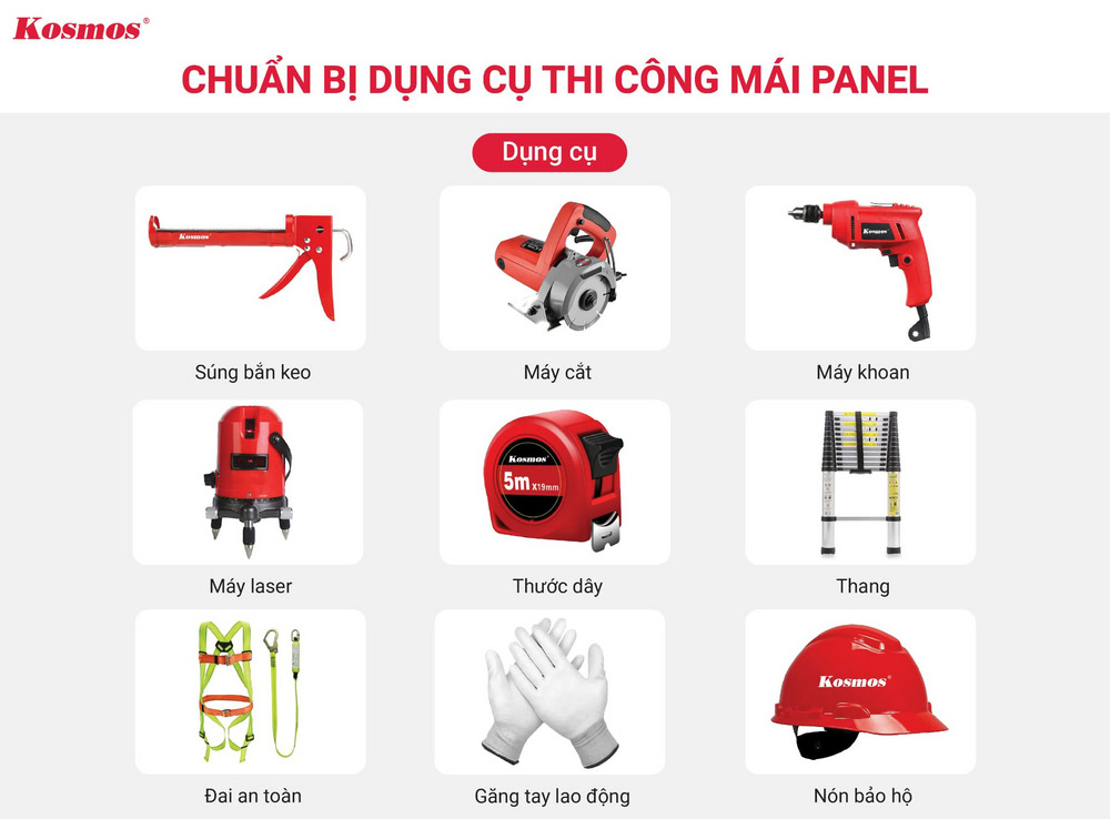 9 loại dụng cụ cần chuẩn bị thi công mái Panel tôn xốp 9 loại dụng cụ cần chuẩn bị thi công mái Panel tôn xốp