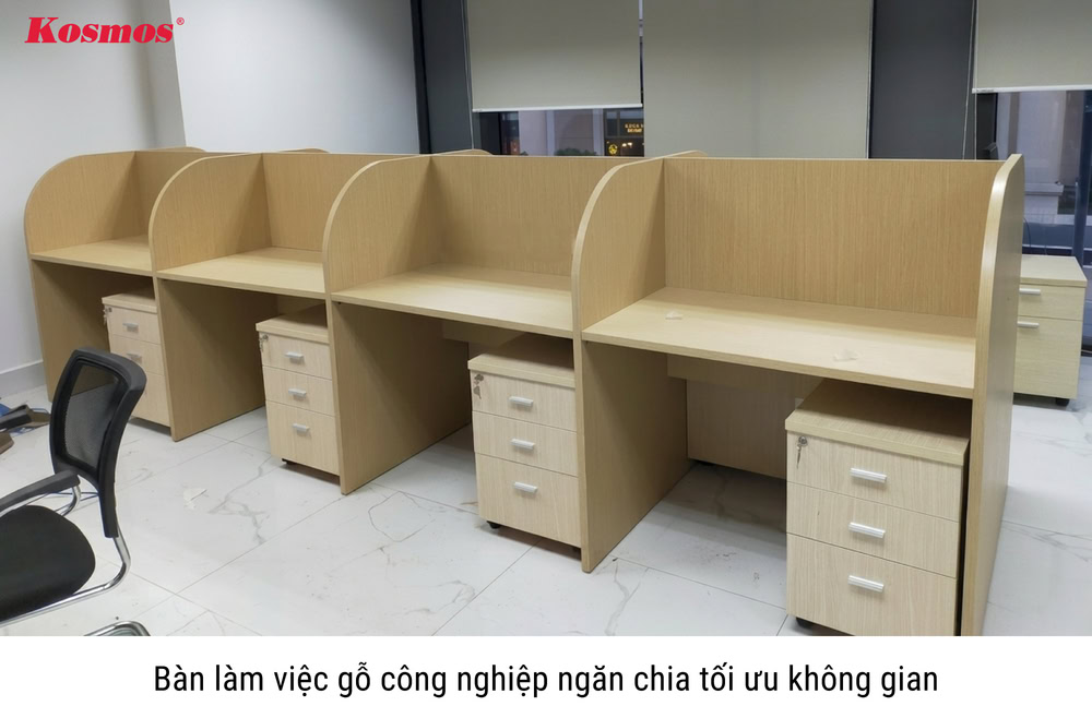 Bàn làm việc gỗ công nghiệp ngăn chia tối ưu không gian