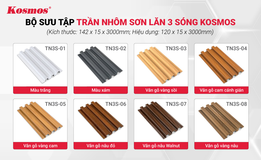 Bộ sưu tập tấm nhôm 3 sóng sơn cuộn Kosmos 