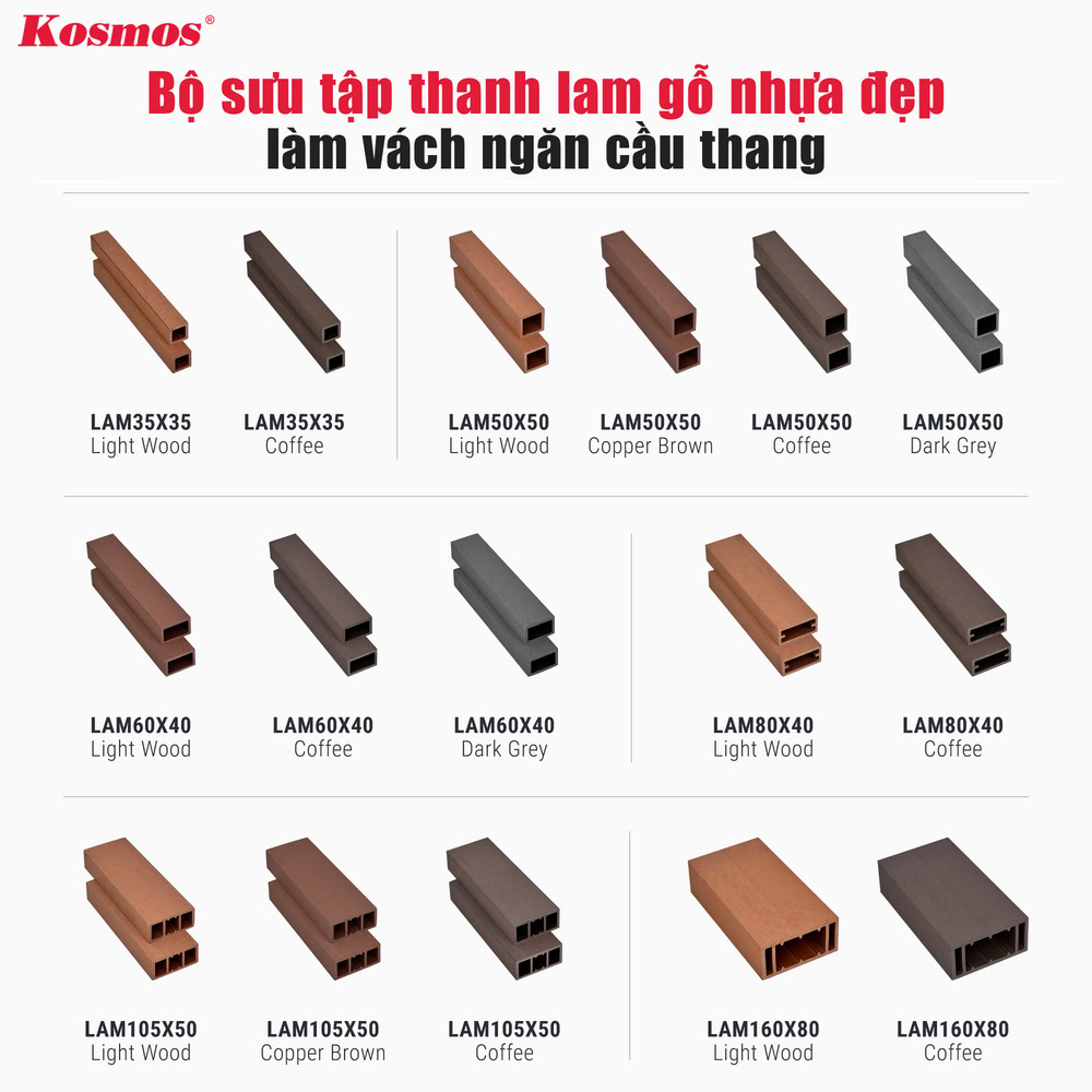 Bộ sưu tập thanh lam gỗ nhựa đẹp làm vách ngăn cầu thang Bộ sưu tập thanh lam gỗ nhựa đẹp làm vách ngăn cầu thang