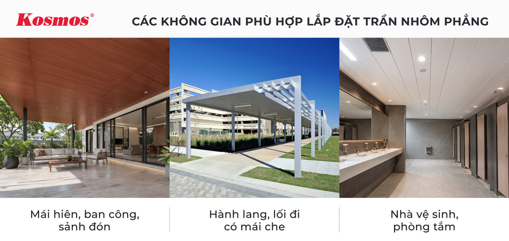 Các không gian phù hợp lắp đặt trần nhôm phẳng Các không gian phù hợp lắp đặt trần nhôm phẳng