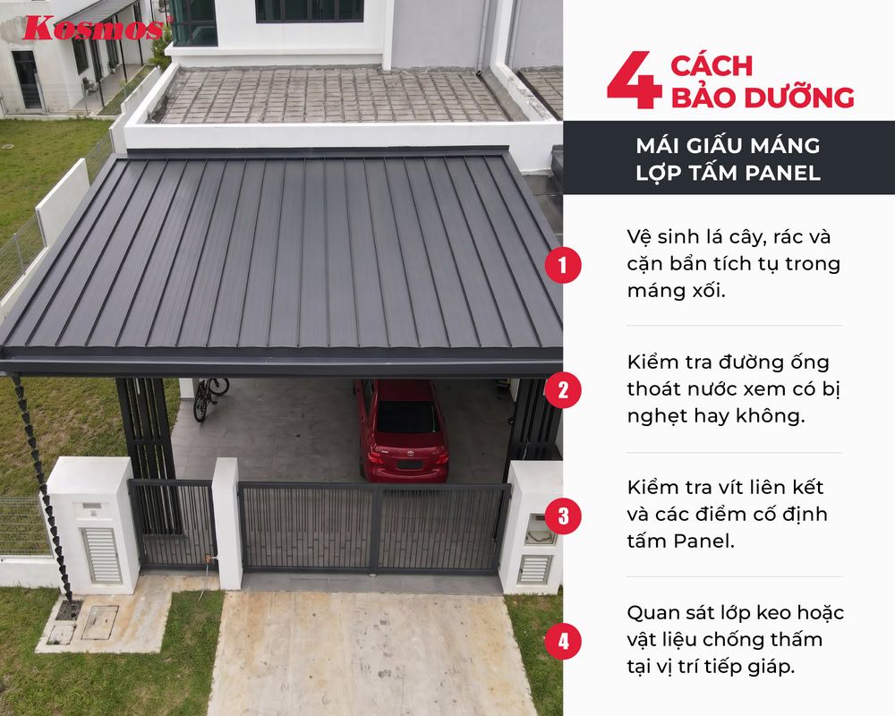 Cách bảo dưỡng mái giấu máng lợp tấm panel