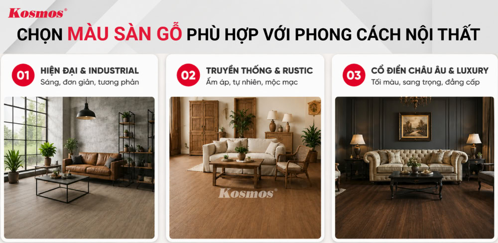 Cách chọn màu sàn gỗ phù hợp với phong cách nội thất Cách chọn màu sàn gỗ phù hợp với phong cách nội thất