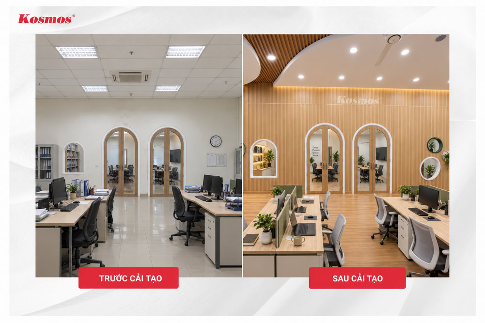 Cải tạo tường văn phòng bằng tấm ốp nhựa