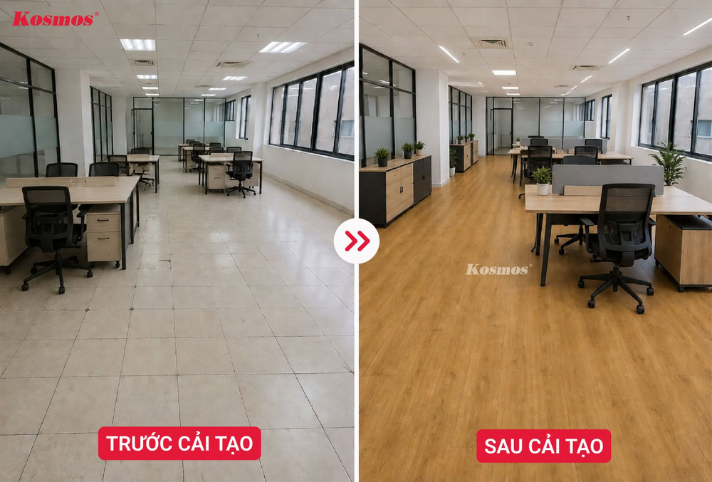 Cải tạo văn phòng bằng sàn gỗ công nghiệp