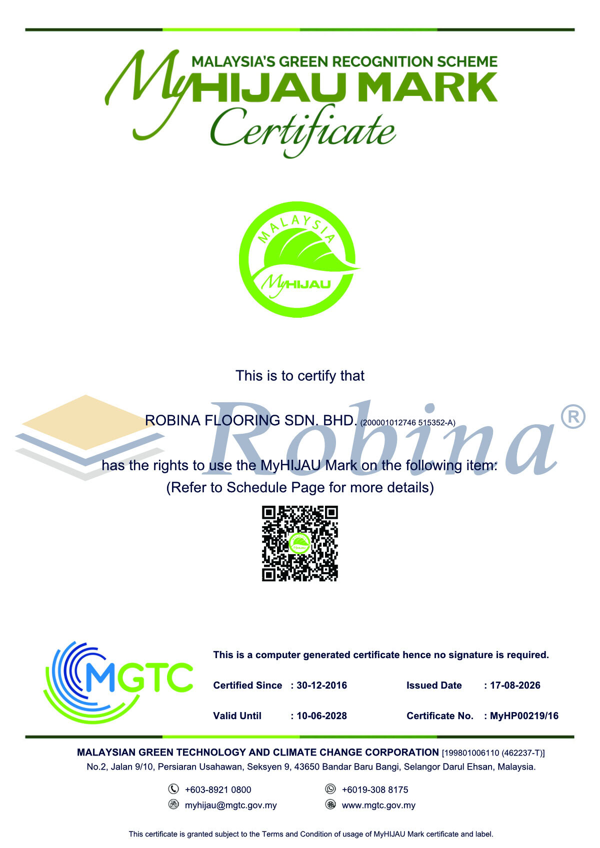 My Hijau Certificate 2026 - 2028