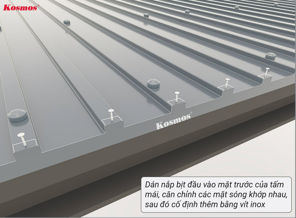 Cố định thanh nắp bịt đầu vào mặt trước tấm mái Cố định thanh nắp bịt đầu vào mặt trước tấm mái