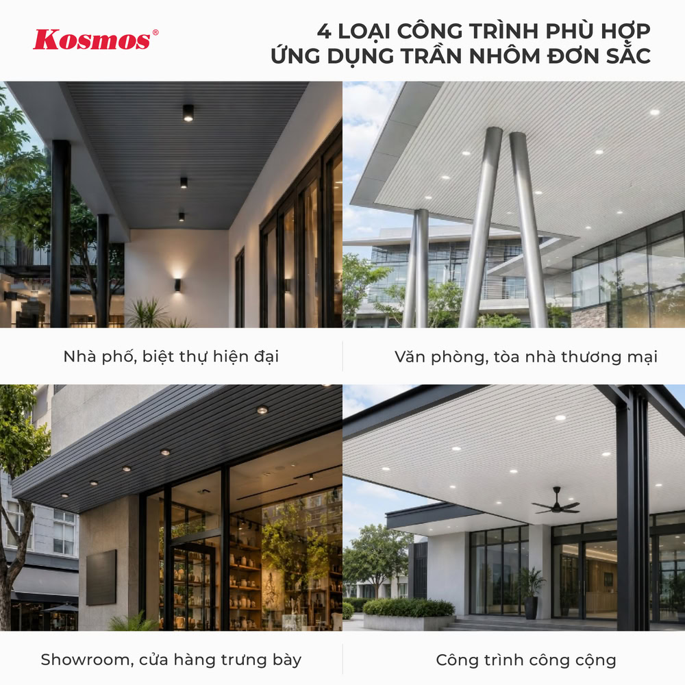 Công trình phù hợp ứng dụng trần nhôm một màu