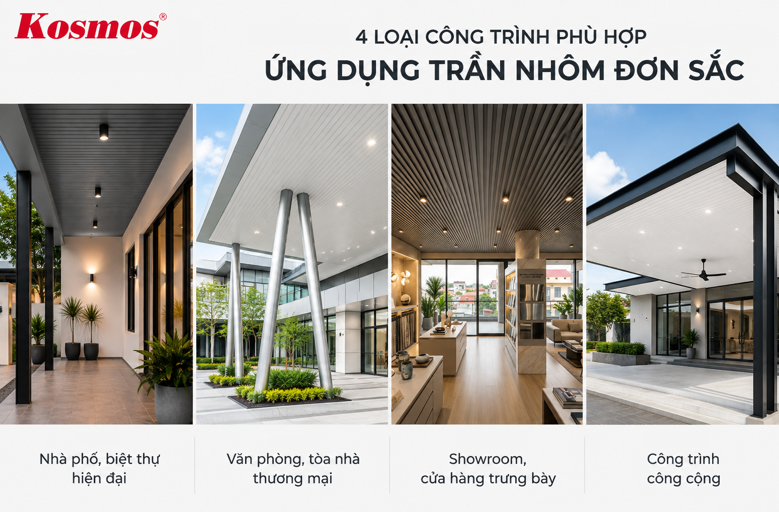 Công trình phù hợp ứng dụng trần nhôm một màu
