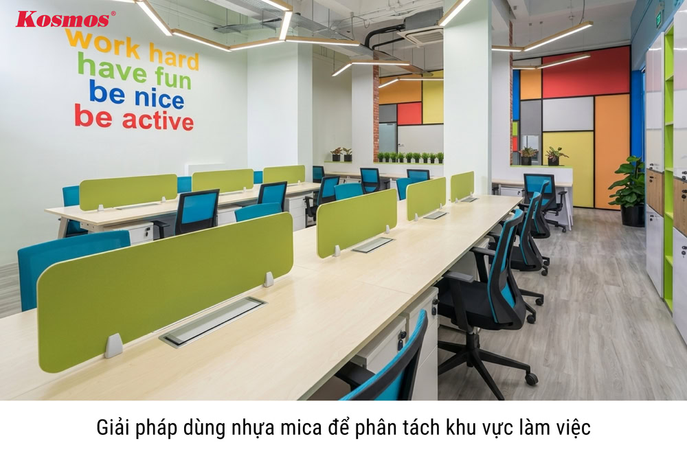 Giải pháp dùng nhựa mica để phân tách khu vực làm việc