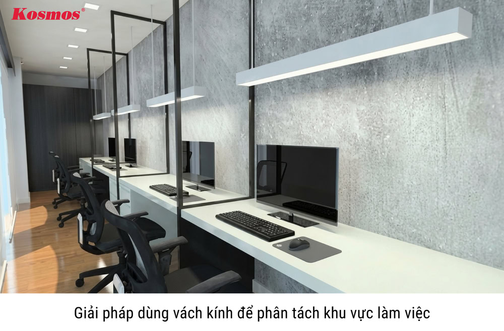 Giải pháp dùng vách kính để phân tách khu vực làm việc