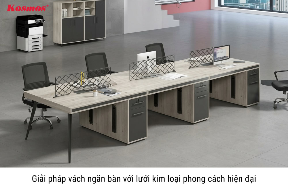 Giải pháp vách ngăn bàn với lưới kim loại phong cách hiện đại