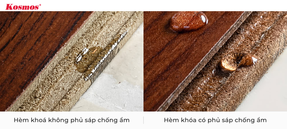 Hèm khóa AI của thương hiệu Robina phủ thêm lớp sáp trên bề mặt để tăng khả năng chống ẩm.