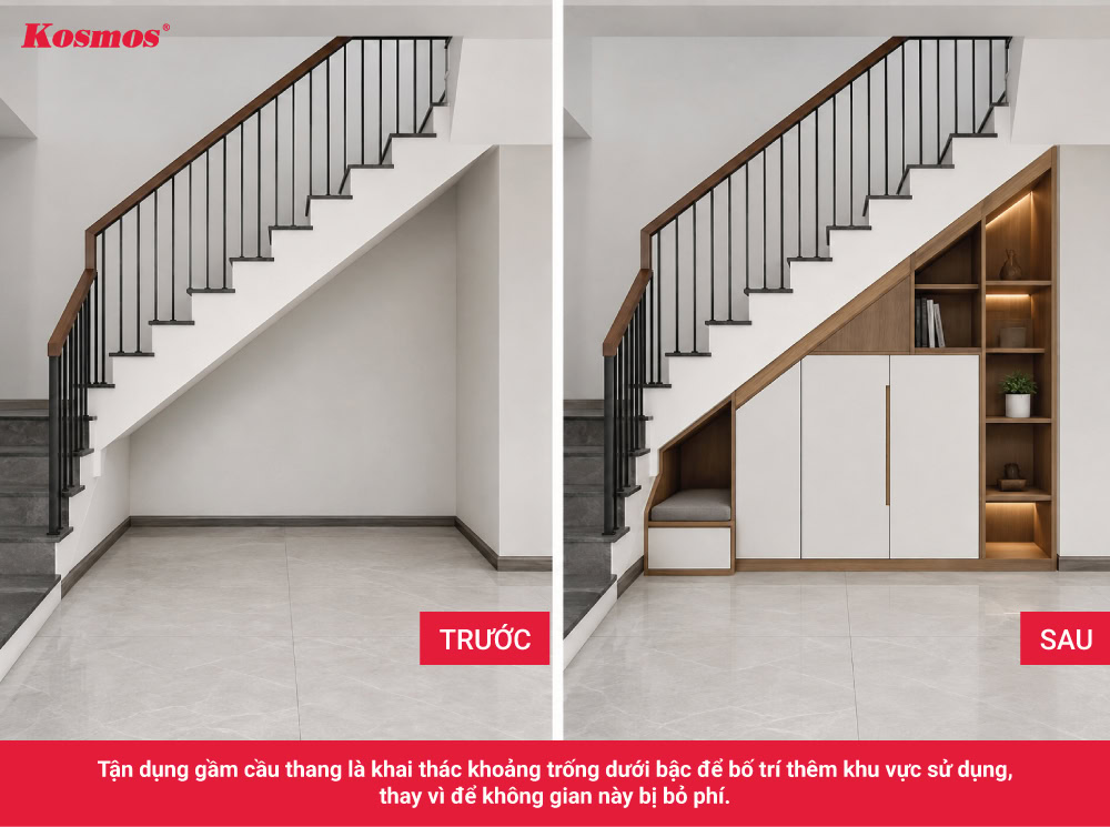 Khai thác không gian dưới gầm cầu thang Khai thác không gian dưới gầm cầu thang