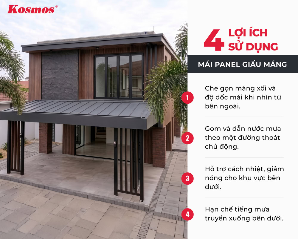 Lợi ích mái panel giấu máng
