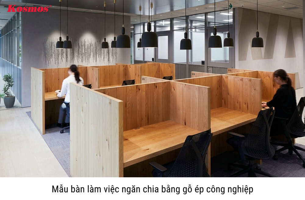 Mẫu bàn làm việc ngăn chia bằng gỗ ép công nghiệp