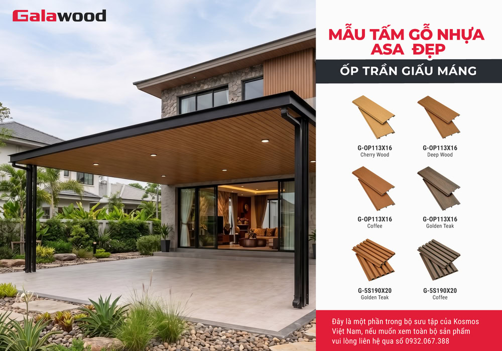 Mẫu tấm gỗ nhựa ASA đẹp ốp trần giấu máng