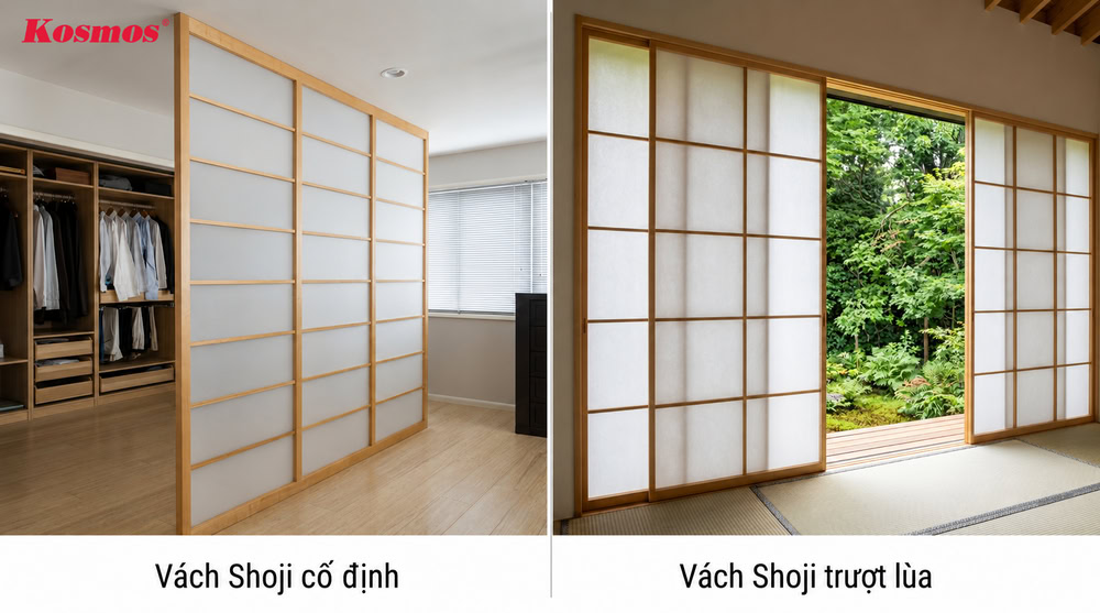 Mẫu vách ngăn Shoji dạng cố định và dạng trượt lùa