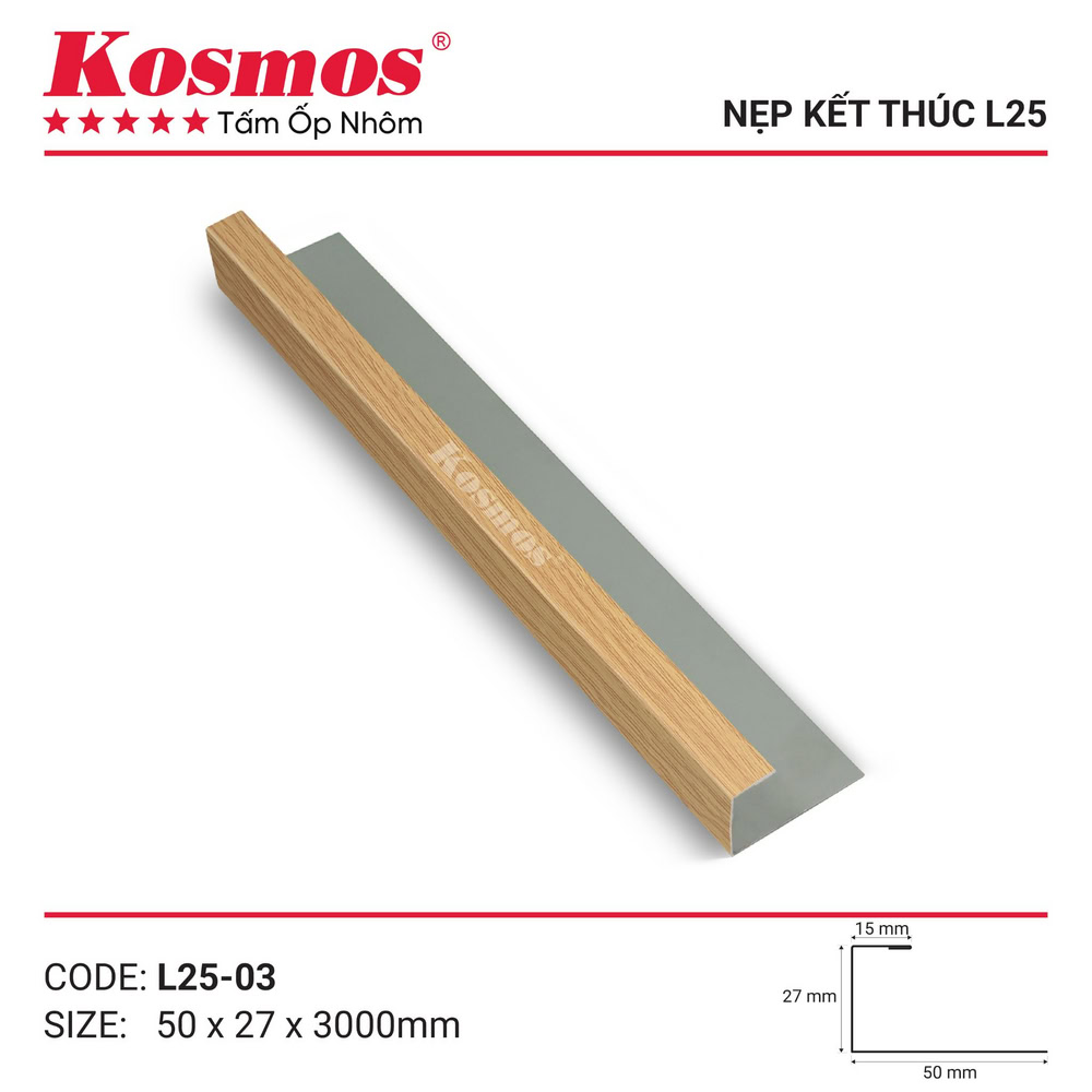 Nẹp L nhôm kết thúc L25-03 vân gỗ vàng sồi Nẹp L nhôm kết thúc L25-03 vân gỗ vàng sồi