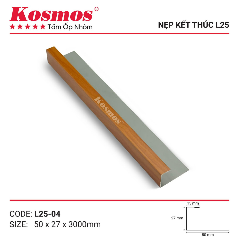 Nẹp L nhôm kết thúc L25-04 vân gỗ cam cánh gián Nẹp L nhôm kết thúc L25-04 vân gỗ cam cánh gián