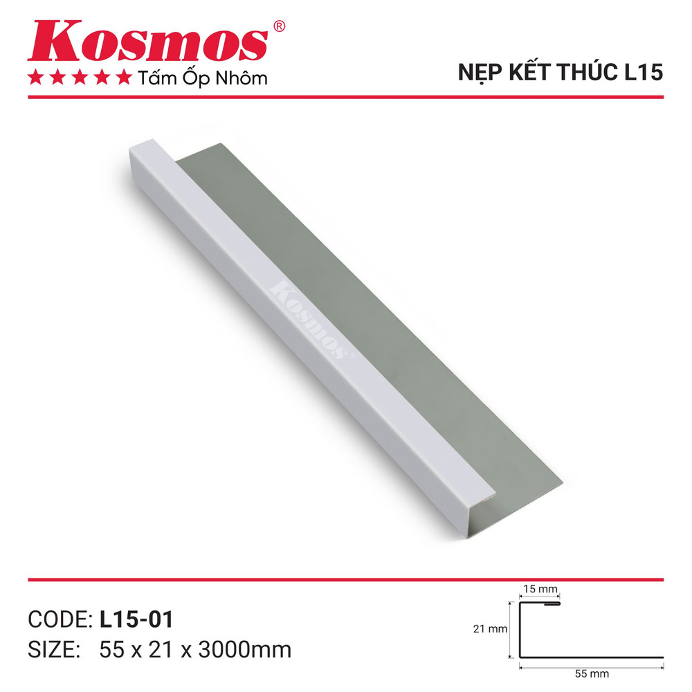Nẹp trần nhôm L15-01 màu trắng Nẹp trần nhôm L15-01 màu trắng