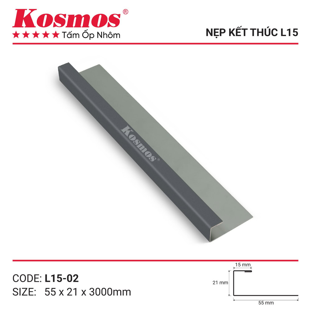 Nẹp trần nhôm L15-02 màu đơn sắc xám Nẹp trần nhôm L15-02 màu đơn sắc xám