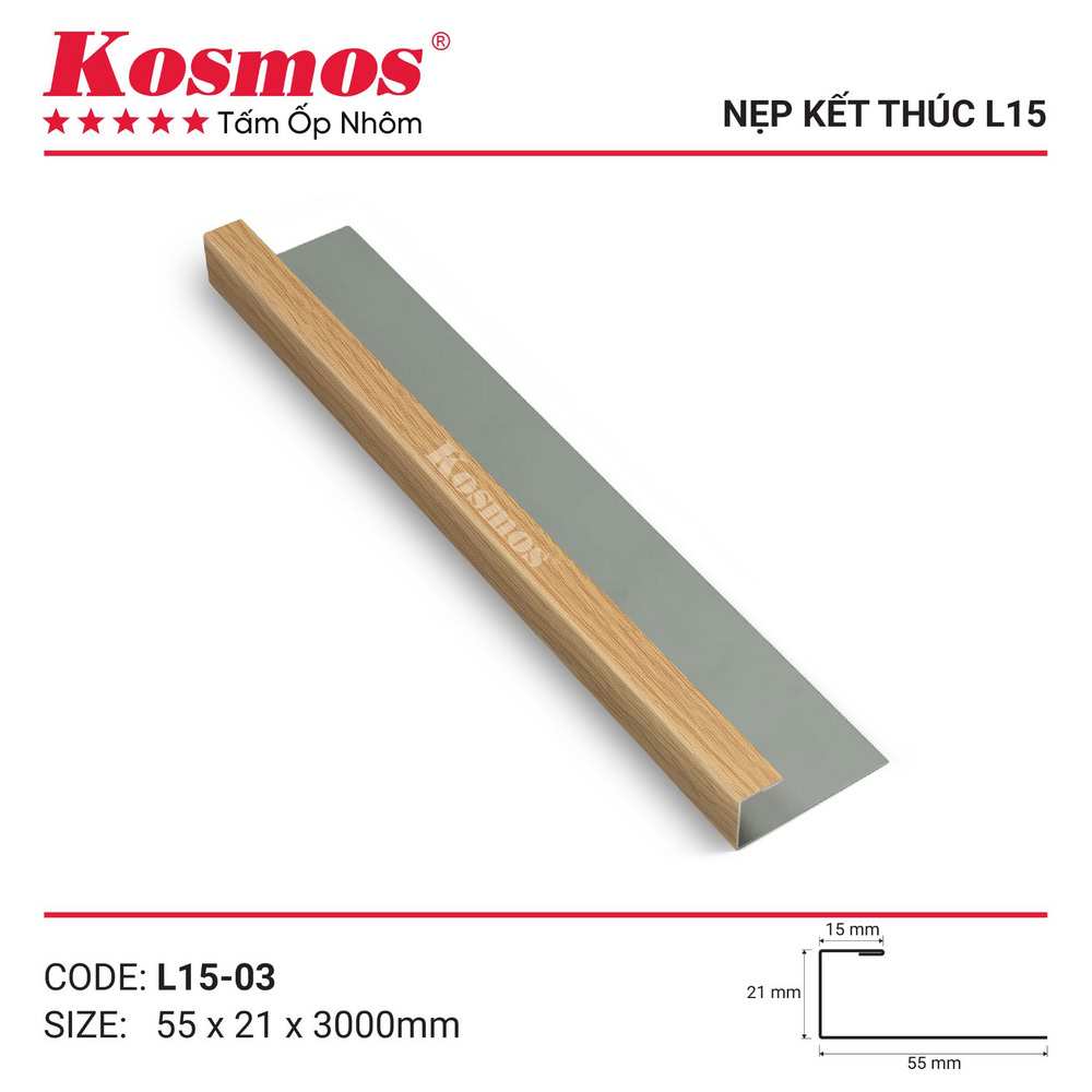 Nẹp trần nhôm L15-03 vân gỗ vàng sồi Nẹp trần nhôm L15-03 vân gỗ vàng sồi