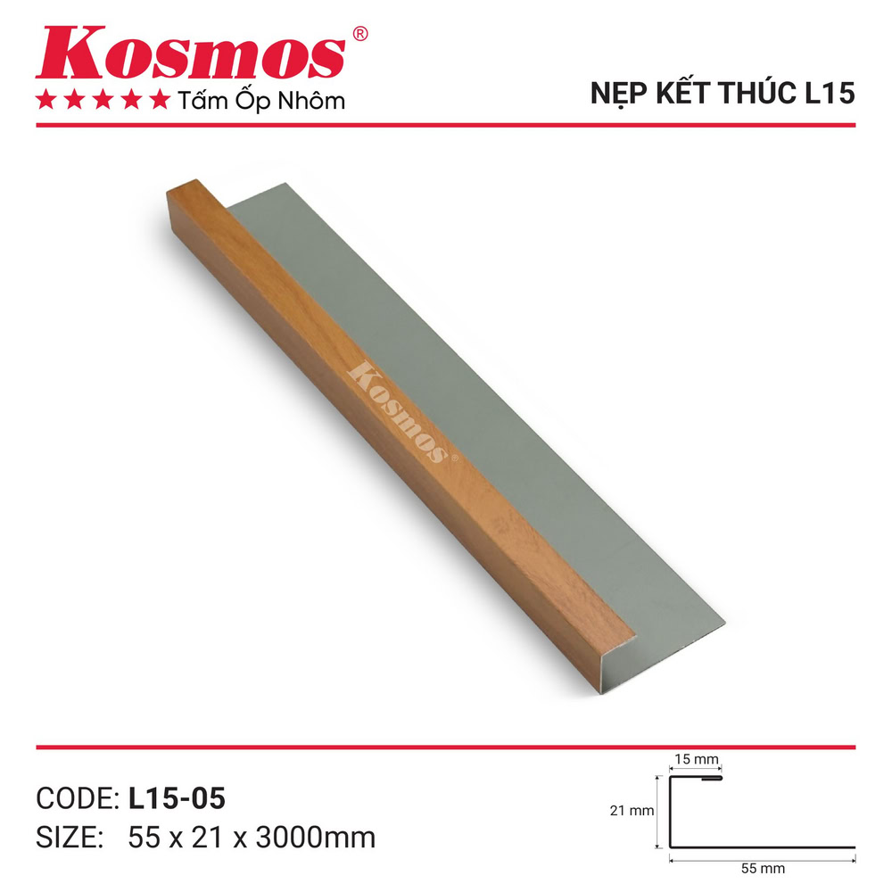 Nẹp trần nhôm L15-05 vân gỗ vàng cam Nẹp trần nhôm L15-05 vân gỗ vàng cam