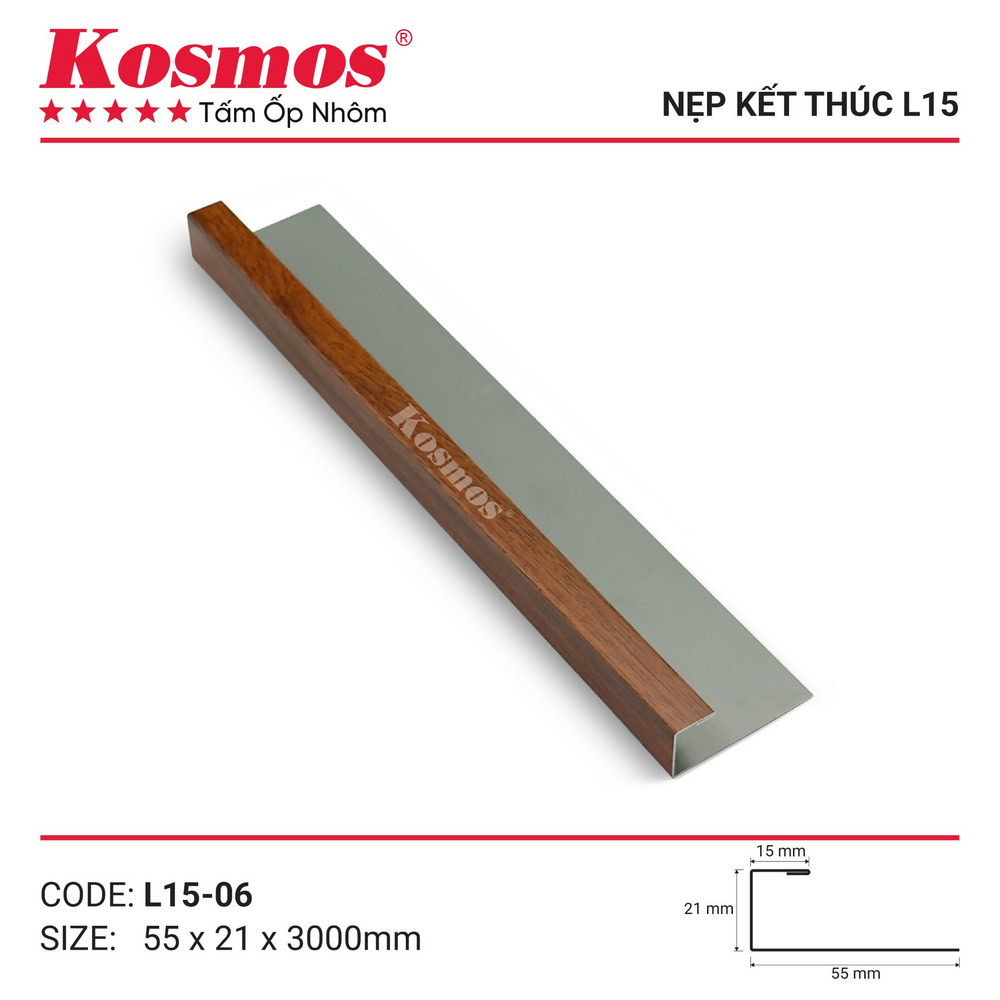 Nẹp trần nhôm L15-06 vân gỗ nâu đỏ Nẹp trần nhôm L15-06 vân gỗ nâu đỏ