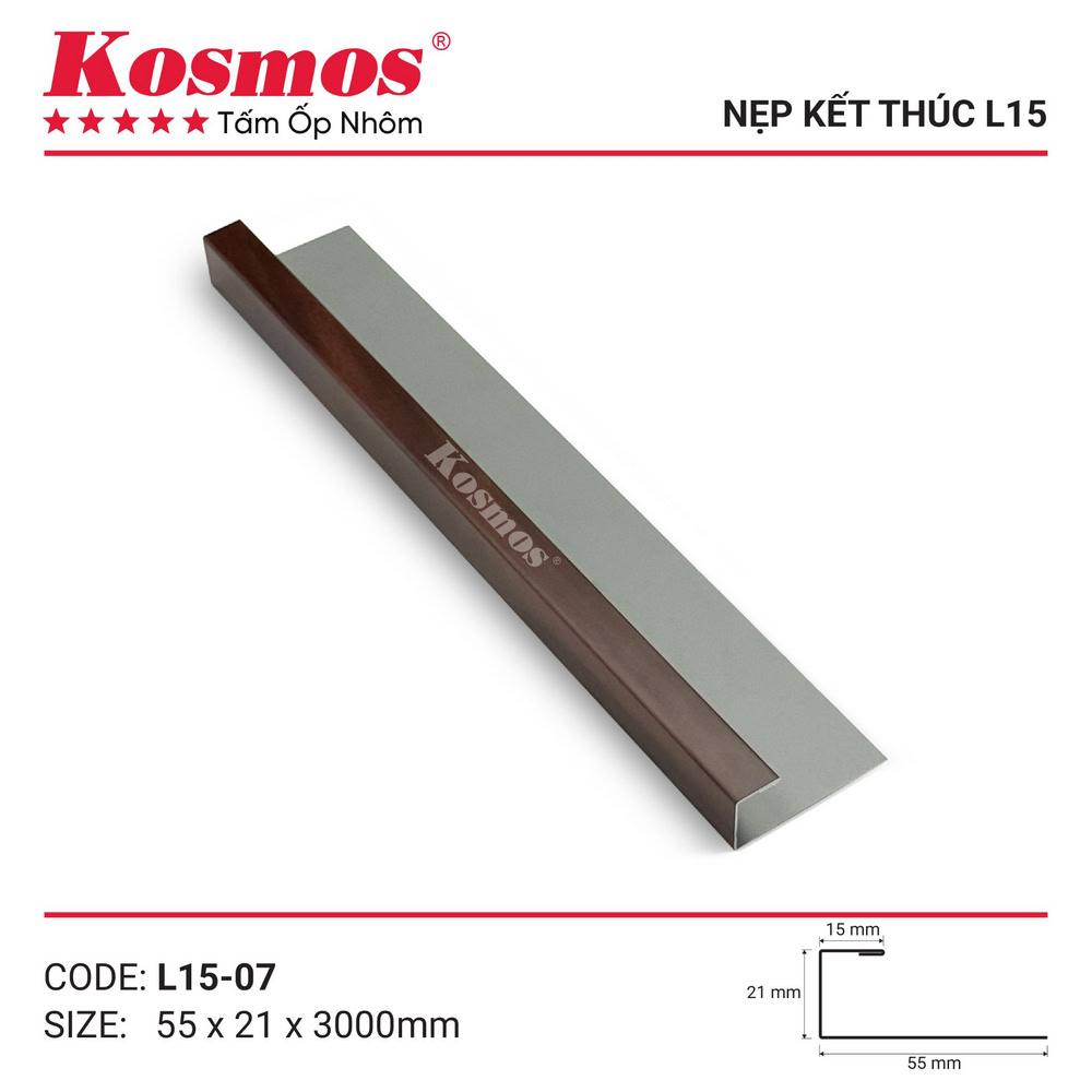 Nẹp trần nhôm L15-07 vân gỗ nâu Walnut