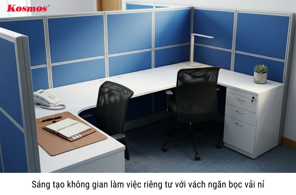 Sáng tạo không gian làm việc riêng tư với vách ngăn bọc vải nỉ
