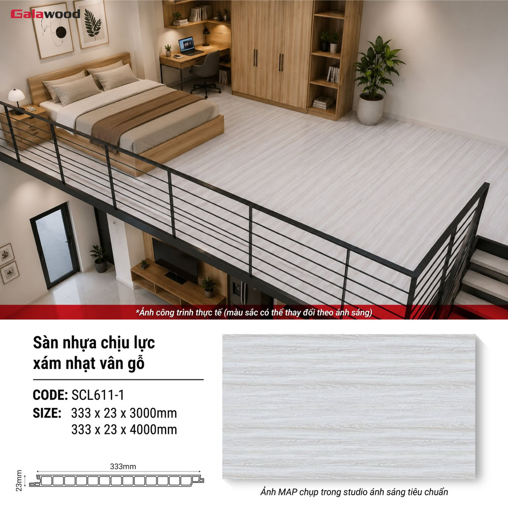 SCL611-1 xám nhạt vân gỗ nổi bật với kích thước 333 x 23 x 3000/4000mm SCL611-1 xám nhạt vân gỗ nổi bật với kích thước 333 x 23 x 3000/4000mm