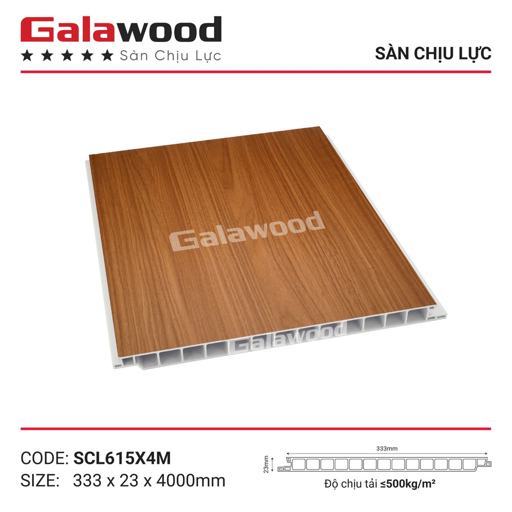 SCL615 có khả năng chịu tải 500kg/m² cùng gam nâu cam vân gỗ trầm ấm
