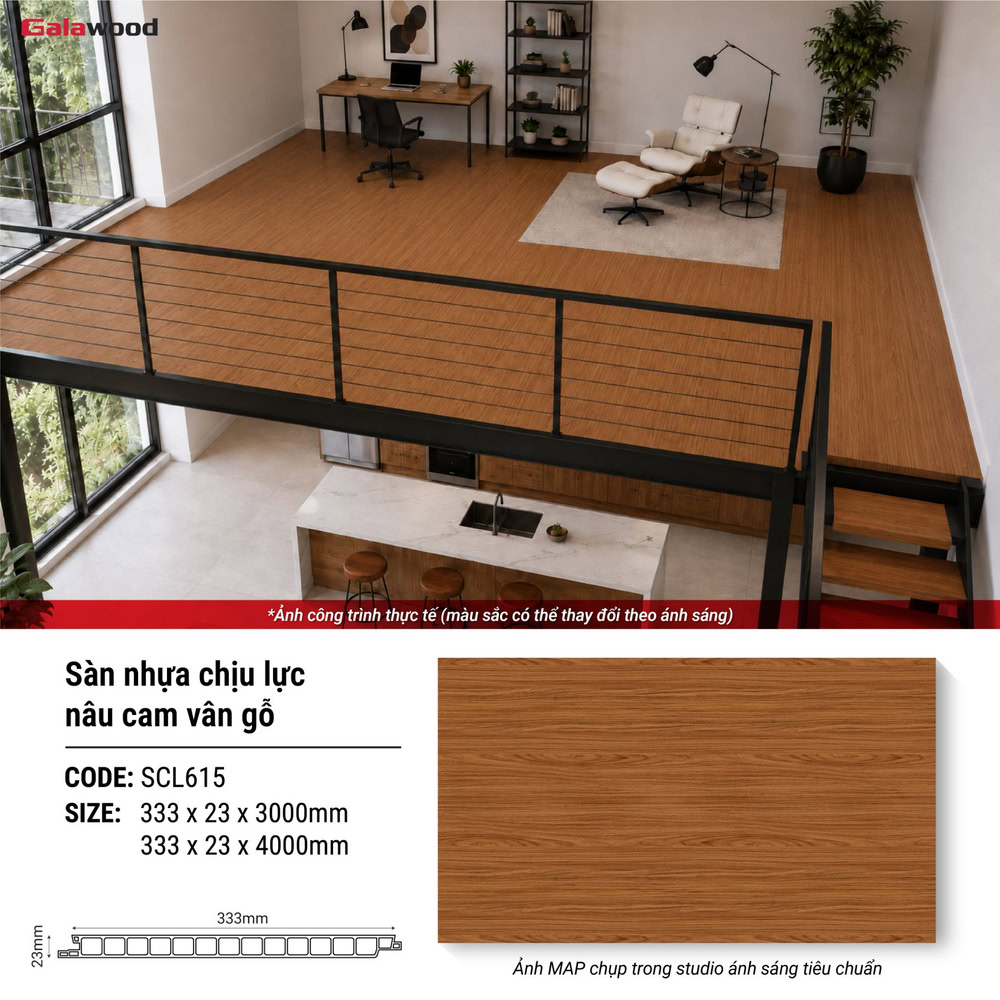 SCL615 nổi bật với gam nâu cam vân gỗ trầm ấm và kích thước 333 x 23 x 3000/4000mm SCL615 nổi bật với gam nâu cam vân gỗ trầm ấm và kích thước 333 x 23 x 3000/4000mm