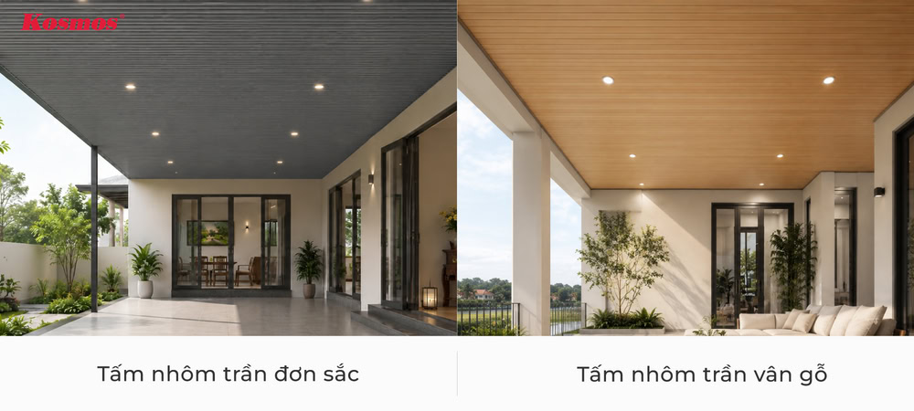 Tấm nhôm ốp trần đơn sắc và giả vân gỗ