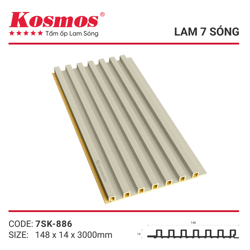 Tấm ốp lam 7 sóng 7SK-886 kem ánh kim Tấm ốp lam 7 sóng 7SK-886 kem ánh kim