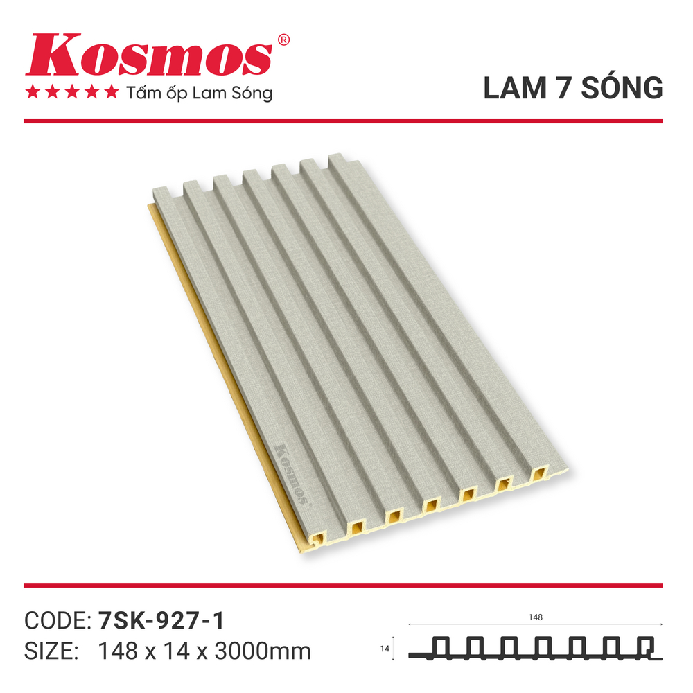Tấm ốp lam 7 sóng 7SK-927-1 vân vải kem Tấm ốp lam 7 sóng 7SK-927-1 vân vải kem