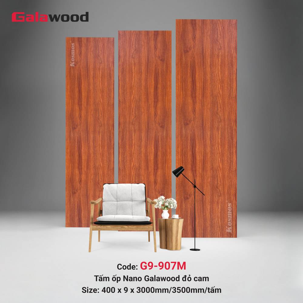 Tấm ốp Nano Galawood G9-907M vân gỗ đỏ cam Tấm ốp Nano Galawood G9-907M vân gỗ đỏ cam