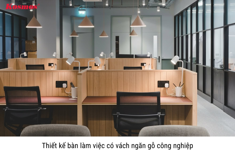 Thiết kế bàn làm việc có vách ngăn gỗ công nghiệp