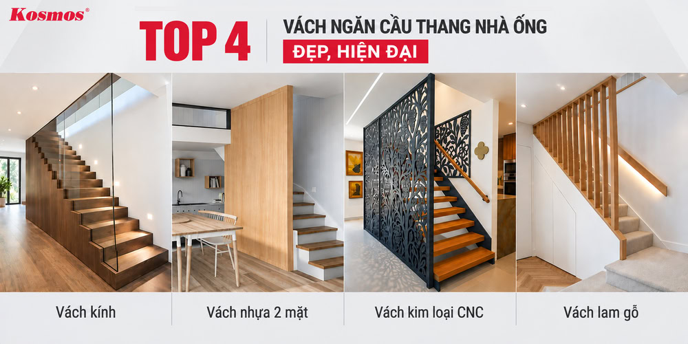 Top 4 loại vách ngăn cầu thang nhà ống đẹp Top 4 loại vách ngăn cầu thang nhà ống đẹp