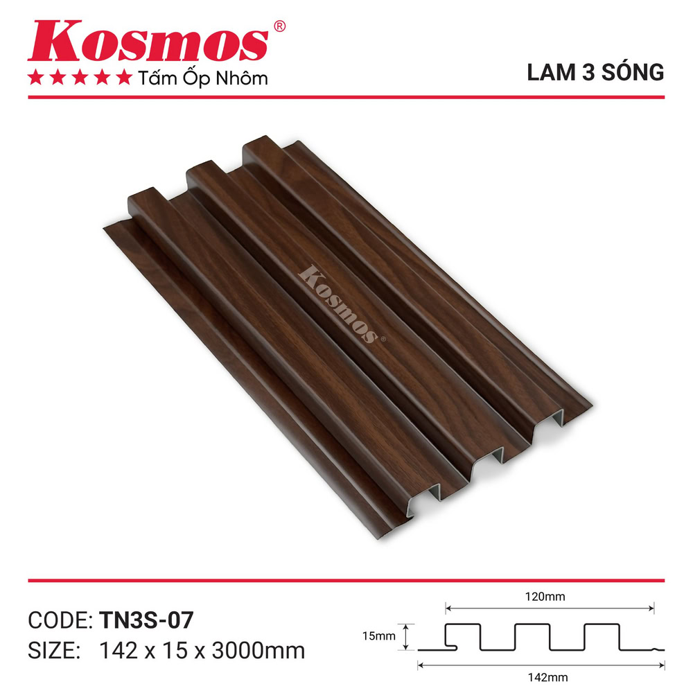Trần nhôm 3 sóng thấp vân gỗ nâu Walnut TN3S-07