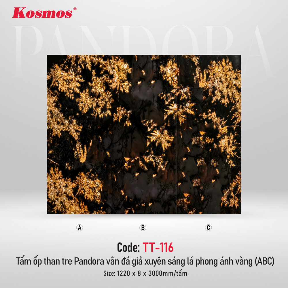TT-116 Pandora vân đá giả xuyên sáng lá phong ánh vàng được thiết kế với kích thước 1220 x 8 x 3000mm TT-116 Pandora vân đá giả xuyên sáng lá phong ánh vàng được thiết kế với kích thước 1220 x 8 x 3000mm