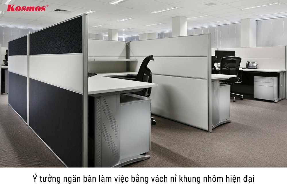 Ý tưởng ngăn bàn làm việc bằng vách nỉ khung nhôm hiện đại