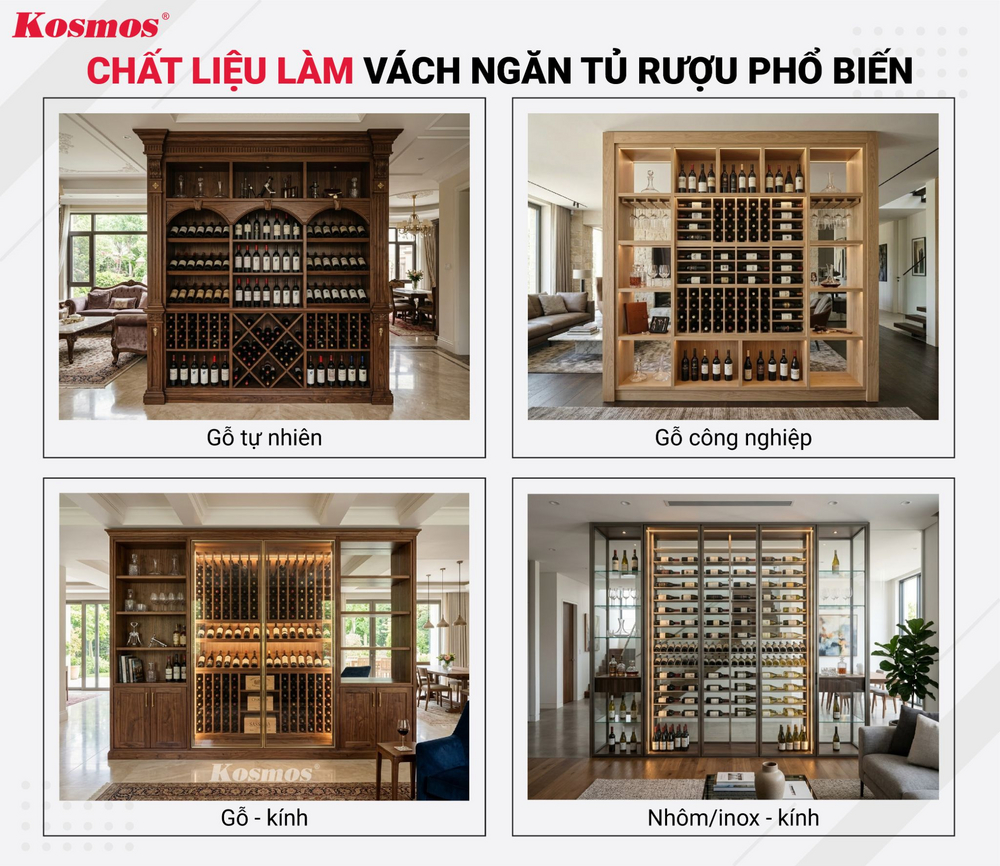 4 chất liệu làm vách ngăn tủ rượu phổ biến 4 chất liệu làm vách ngăn tủ rượu phổ biến